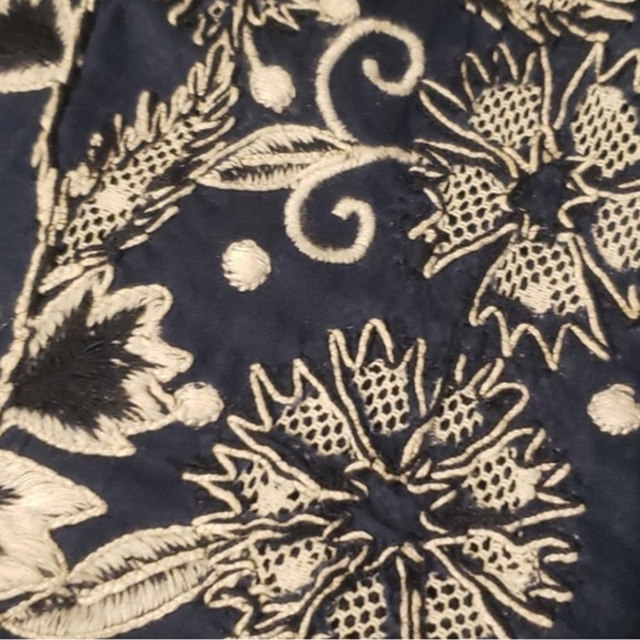Zara Woman Navy Embroidered Floral Print V Neck Blouse - Picture 5 of 5